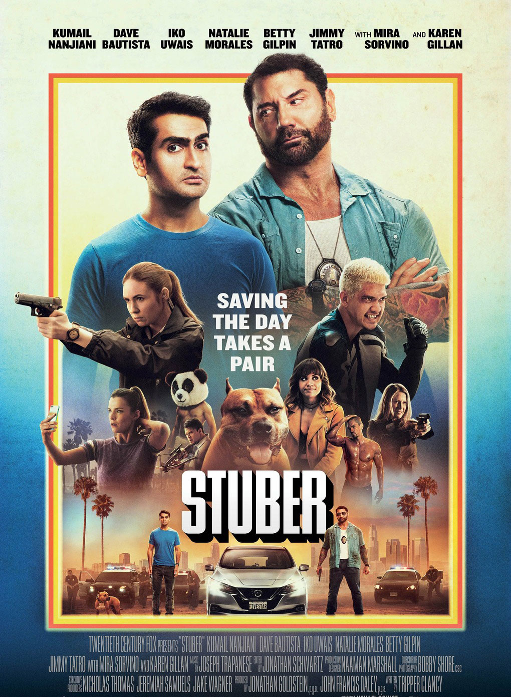 Stuber, starring Kumail Nanjiani and Dave Bautista