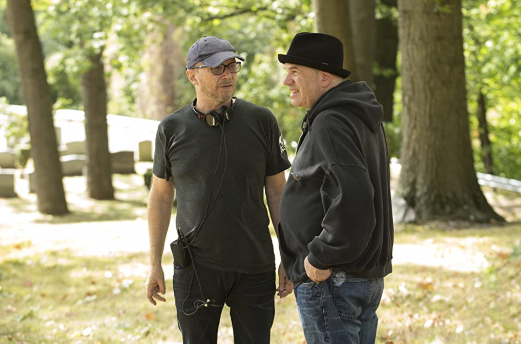 David Simon (r) with director Paul Haggis on the set of the 2015 HBO series Show Me a Hero