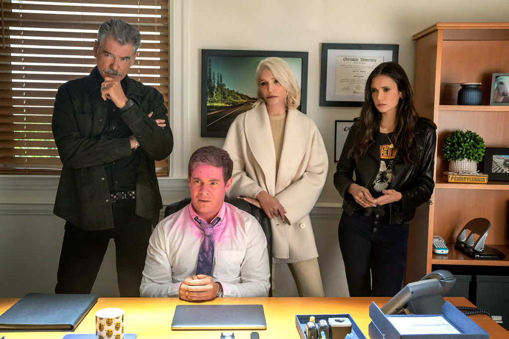 Pierce Brosnan, Adam Devine, Ellen Barkin and Nina Dobrev in The Out-Laws