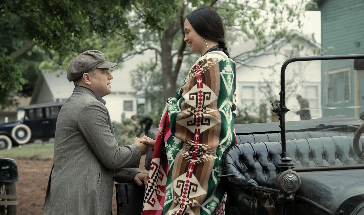 Leonardo DiCaprio and Lily Gladstone in Killers of the Flower Moon
